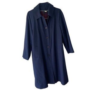 Vintage 80s Blue Button Up Trench Coat with Red Plaid Zip Out Lining Large
